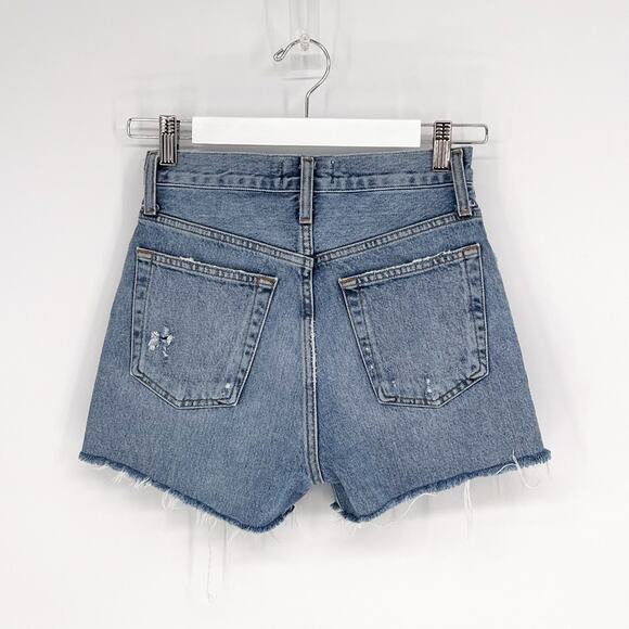 AGOLDE Riley High Rise Cutoff Denim Shorts Women’s Size 24 Snapshot Raw Hem - Picture 5 of 5